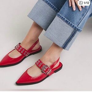 Steve Madden Women Smokee Buckle Slingback Flats Red Size 10 Vintage 50s look